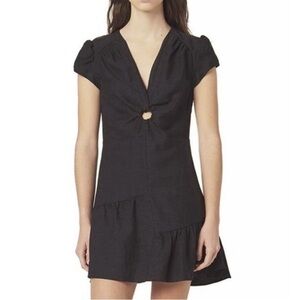 sandro Paris Ronald Gathered Linen Blend Mini Dress size FR38 (US 4/6) - Black